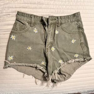 SHEIN Green High Waist Distressed Shorts